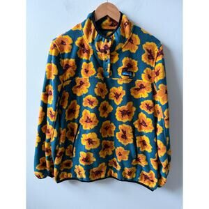 KAVU cavanaugh pullover fleece yellow/orange floral pattern size XL